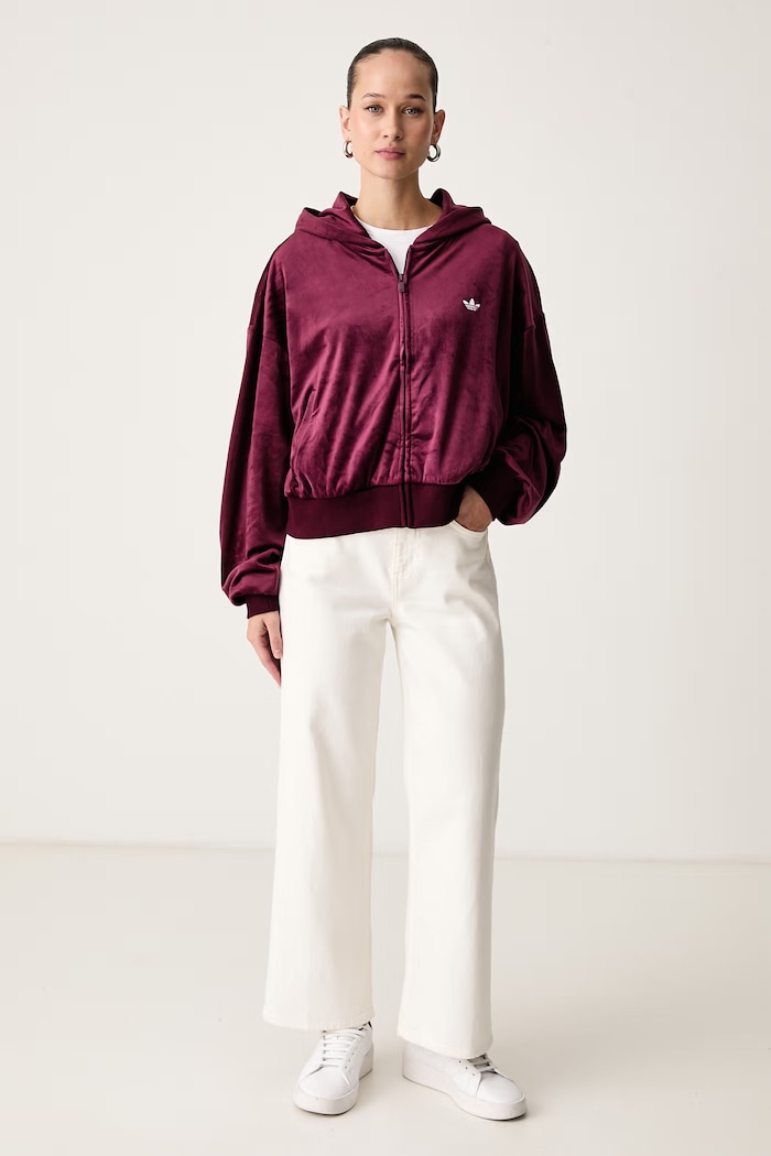 adidas Originals Bluza rozpinana z kapturem damska welurowa Essentials Velour KQ9252 bordowy AW26