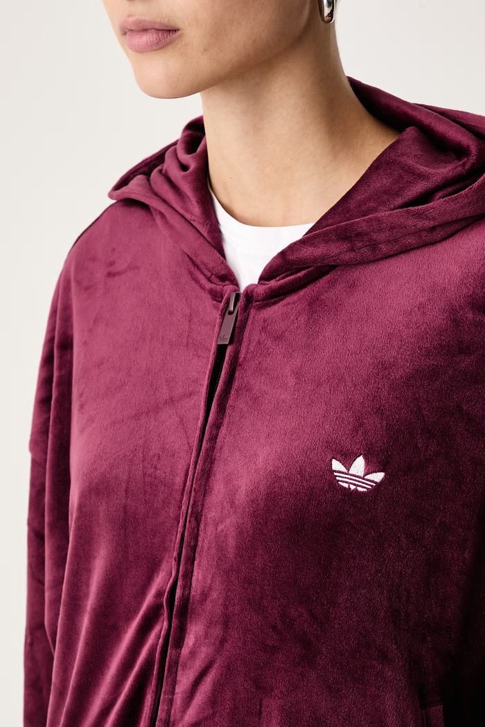 Bluza rozpinana z kapturem damska welurowa Essentials Velour adidas Originals KQ9252 bordowy