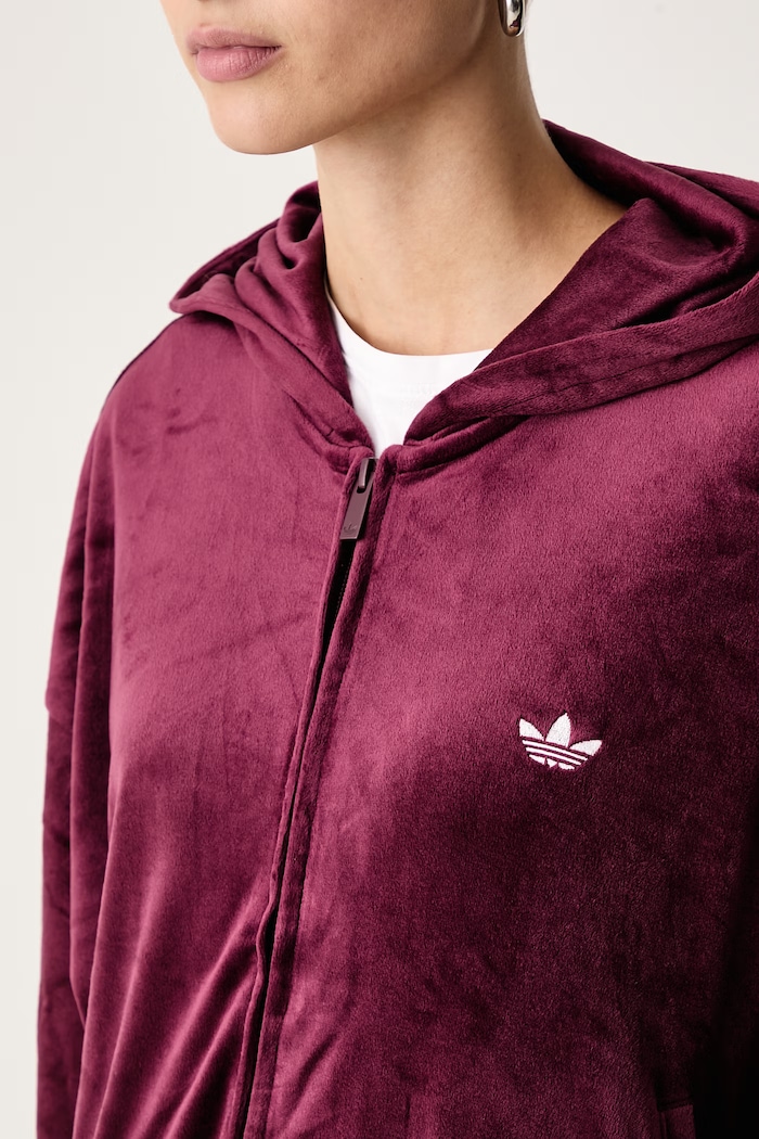 Bluza rozpinana z kapturem damska welurowa Essentials Velour adidas Originals KQ9252 bordowy