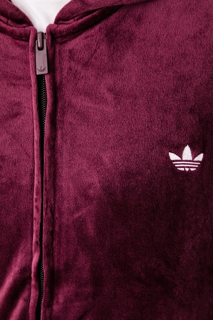Bluza rozpinana z kapturem damska welurowa Essentials Velour adidas Originals bordowy KQ9252