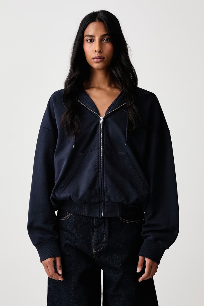 MM6 Maison Margiela Bluza rozpinana z kapturem bawełniana damska granatowy S52HG0045.M25025