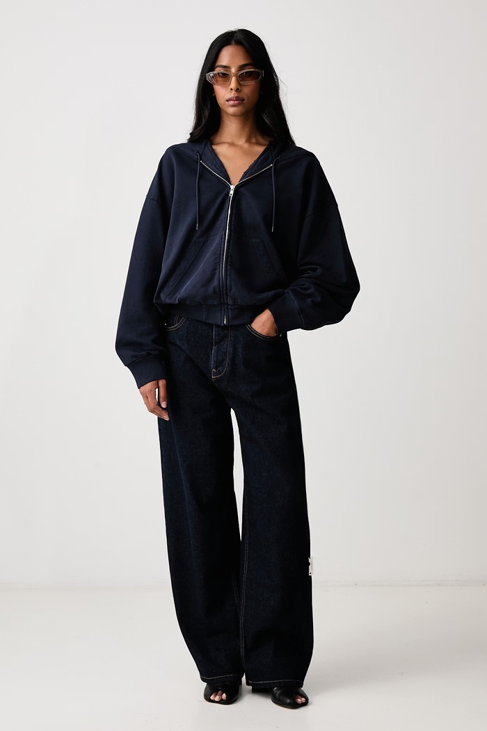 MM6 Maison Margiela Bluza rozpinana z kapturem bawełniana damska S52HG0045.M25025 granatowy AW26