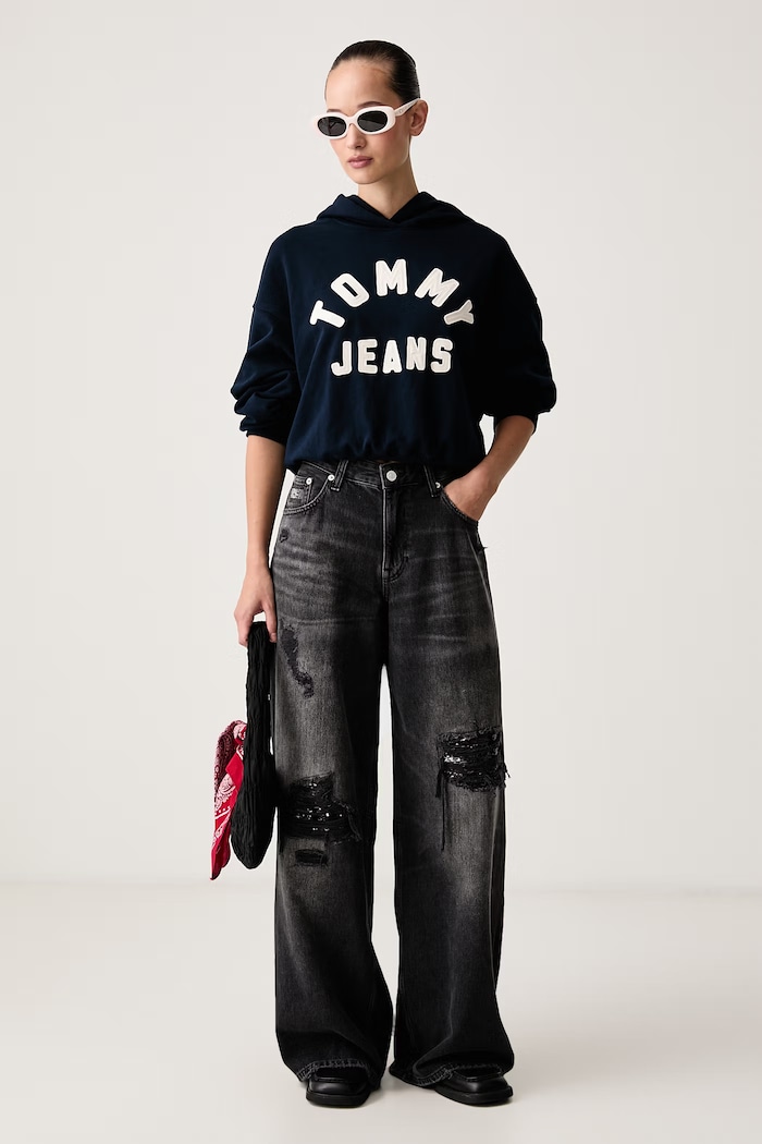 Tommy Jeans Felpa con cappuccio da donna con cotone DW0DW23455 blu navy AW26