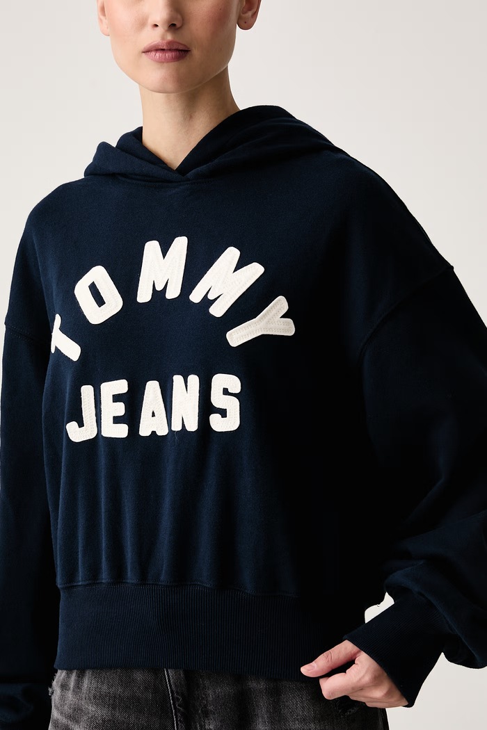 Felpa con cappuccio da donna con cotone Tommy Jeans DW0DW23455 blu navy