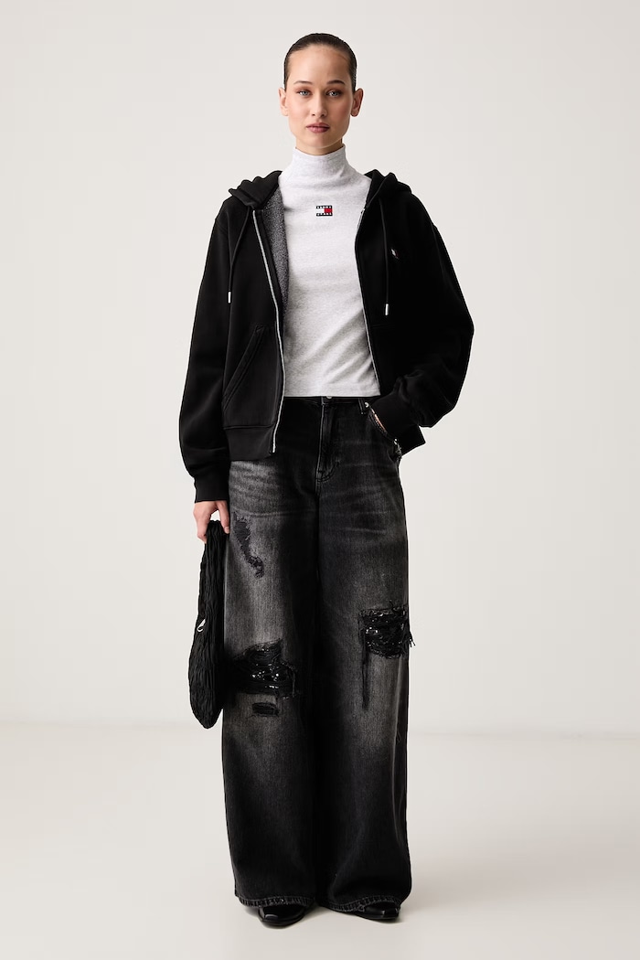 Tommy Jeans Mikina na zips s kapucňou dámska s bavlnou DW0DW23529 čierna AW26