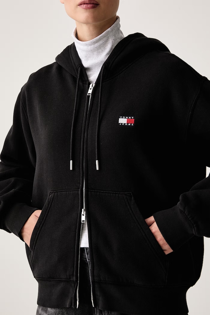 Mikina na zips s kapucňou dámska s bavlnou Tommy Jeans DW0DW23529 čierna