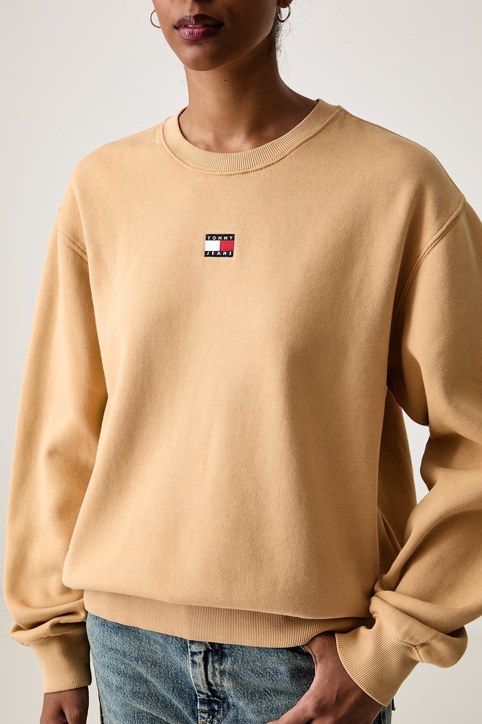 Bluza damska z bawełną Tommy Jeans DW0DW23297 beżowy