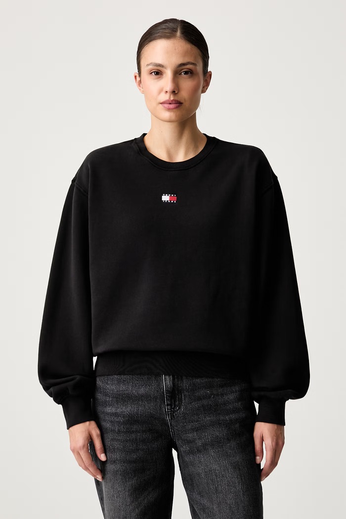 Tommy Jeans pulover ženski z bombažem črna DW0DW23297