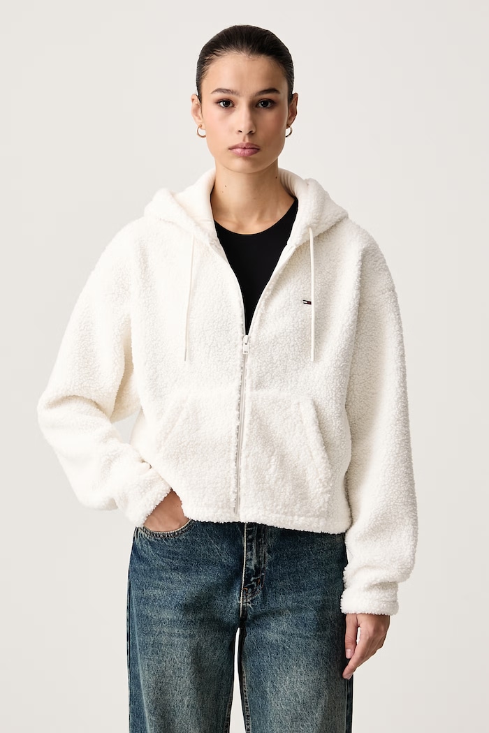 Tommy Jeans Bluza rozpinana z kapturem damska polarowa beżowy DW0DW23291