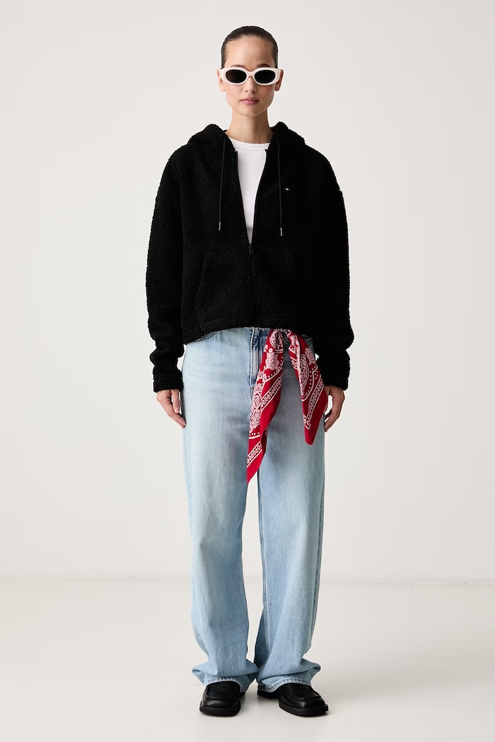 Tommy Jeans Felpa con cerniera e cappuccio da donna in pile DW0DW23291 nero AW26
