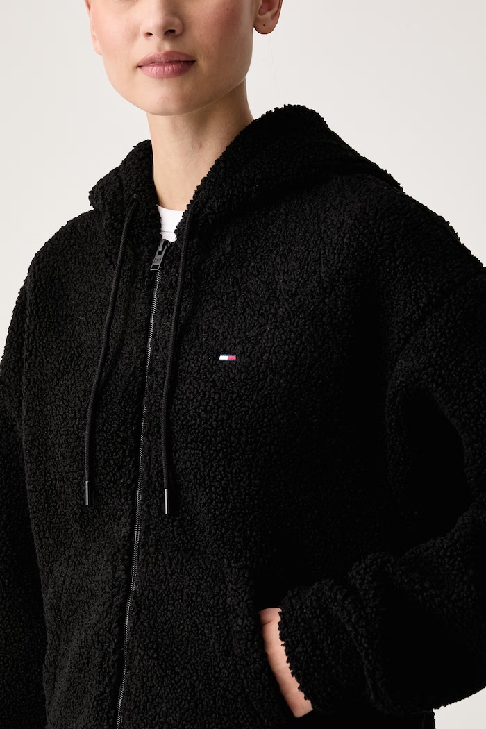 Felpa con cerniera e cappuccio da donna in pile Tommy Jeans DW0DW23291 nero