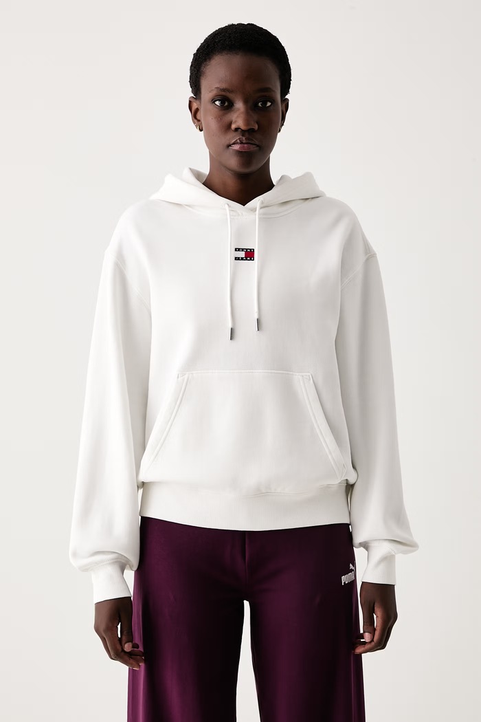 Tommy Jeans Bluza z kapturem damska z bawełną biały DW0DW23296