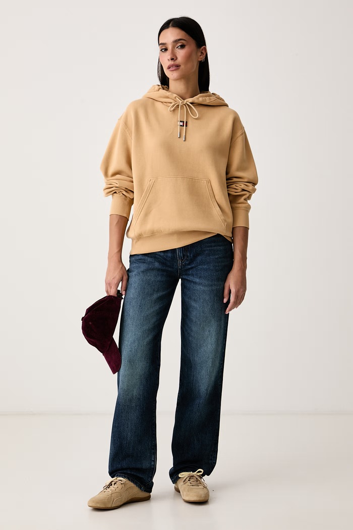 Tommy Jeans Bluza z kapturem damska z bawełną DW0DW23296 beżowy AW26
