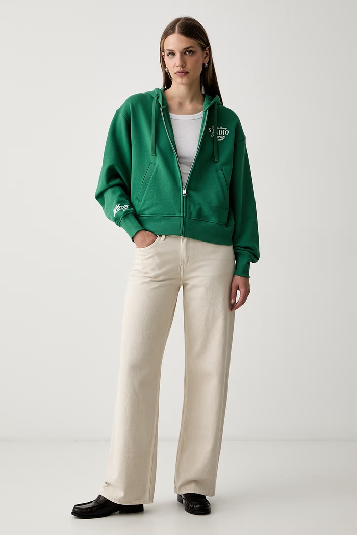 Tommy Hilfiger mikina s kapucí dámská s bavlnou WW0WW51596 zelená AW26