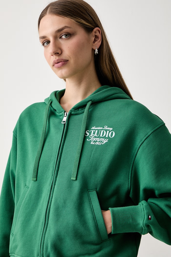 Tommy Hilfiger mikina s kapucí dámská s bavlnou zelená WW0WW51596