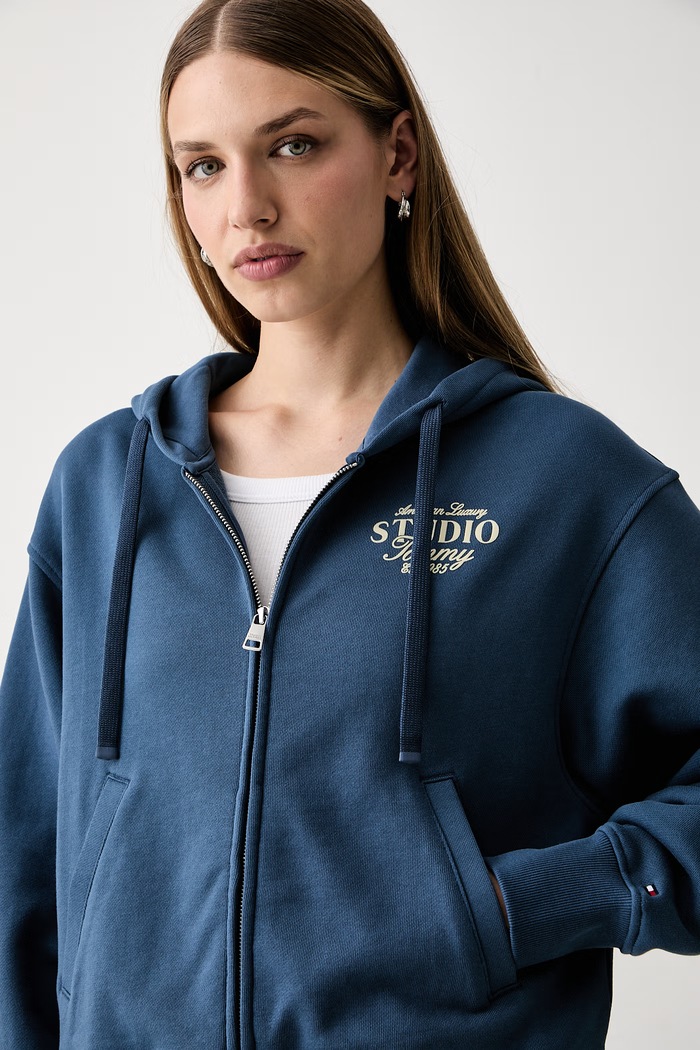 Tommy Hilfiger mikina s kapucí dámská s bavlnou modrá WW0WW51596