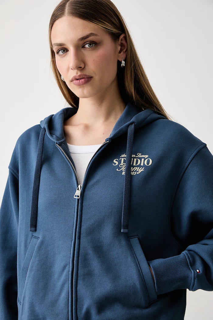 Tommy Hilfiger mikina s kapucí dámská s bavlnou modrá WW0WW51596