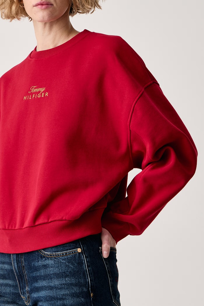 Dukserica za žene s pamukom Tommy Hilfiger WW0WW51724 crvena