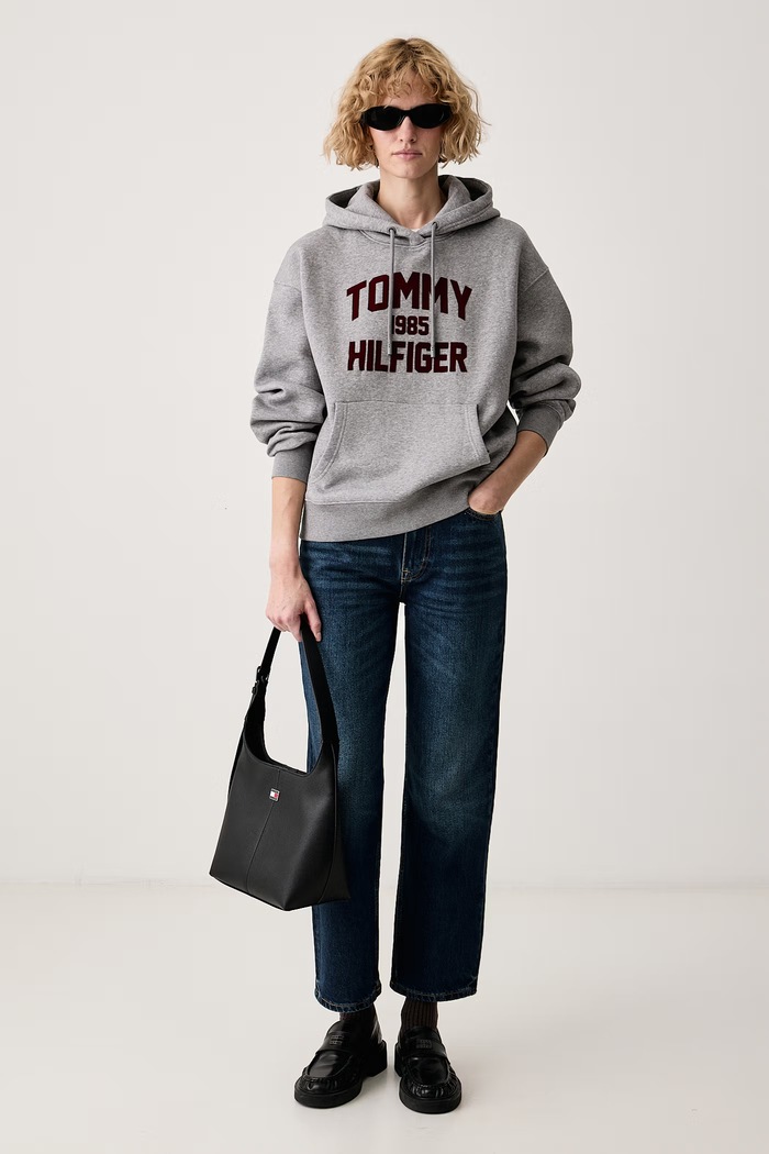 Tommy Hilfiger Dukserica sa kapuljačom ženska s pamukom WW0WW52356 siva AW26