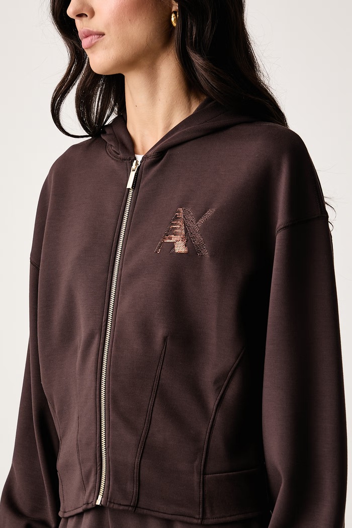 Hanorac cu fermoar și glugă pentru femei cu vâscoză Armani Exchange XW002861.AF13397 maro