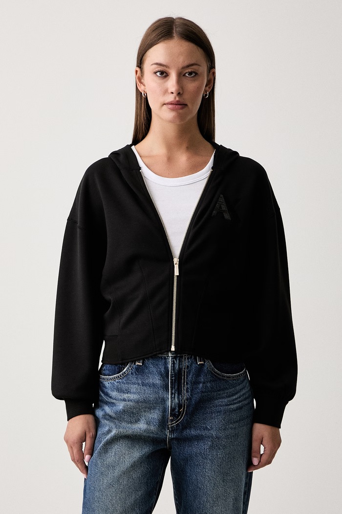 Armani Exchange mikina na zips s kapucňou dámska s viskózou čierna XW002861.AF13397