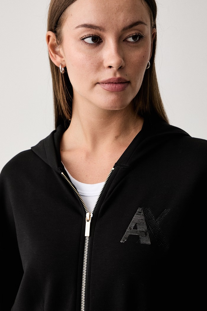 Armani Exchange mikina na zips s kapucňou dámska s viskózou čierna XW002861.AF13397