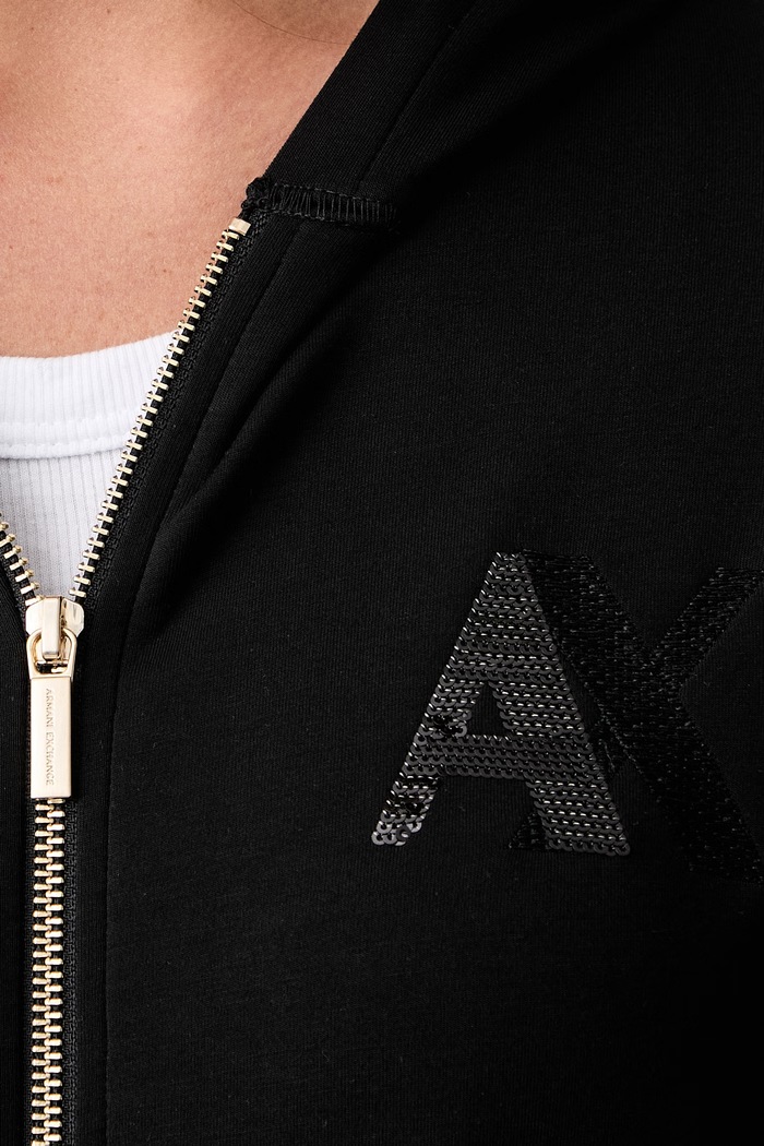 Armani Exchange mikina na zips s kapucňou dámska s viskózou XW002861.AF13397 čierna