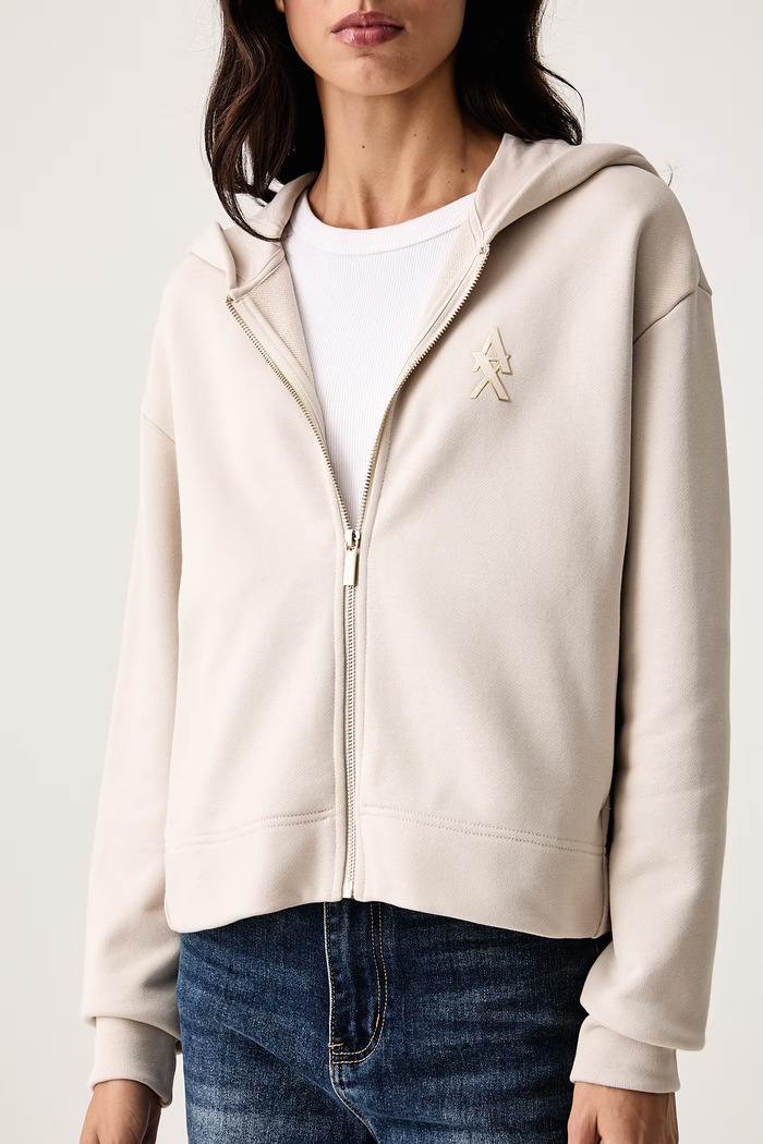 Mikina na zips s kapucňou dámska bavlnená Armani Exchange XW002760.AF25528 béžová