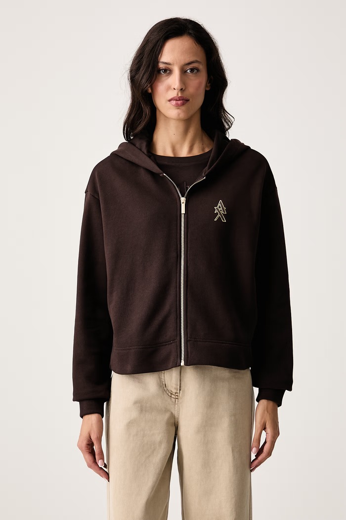 Armani Exchange Mikina na zips s kapucňou dámska bavlnená hnedá XW002760.AF25528