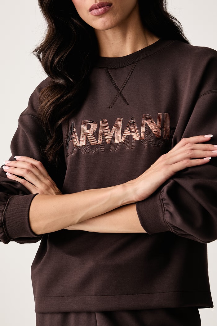 Pulover ženski z viskozo Armani Exchange XW002397.AF13397 rjava