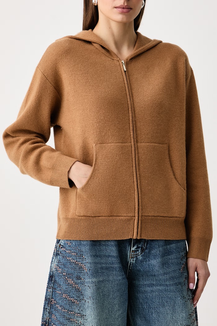 Kardigan damski z wełną United Colors of Benetton 1S9ZD502Z brązowy