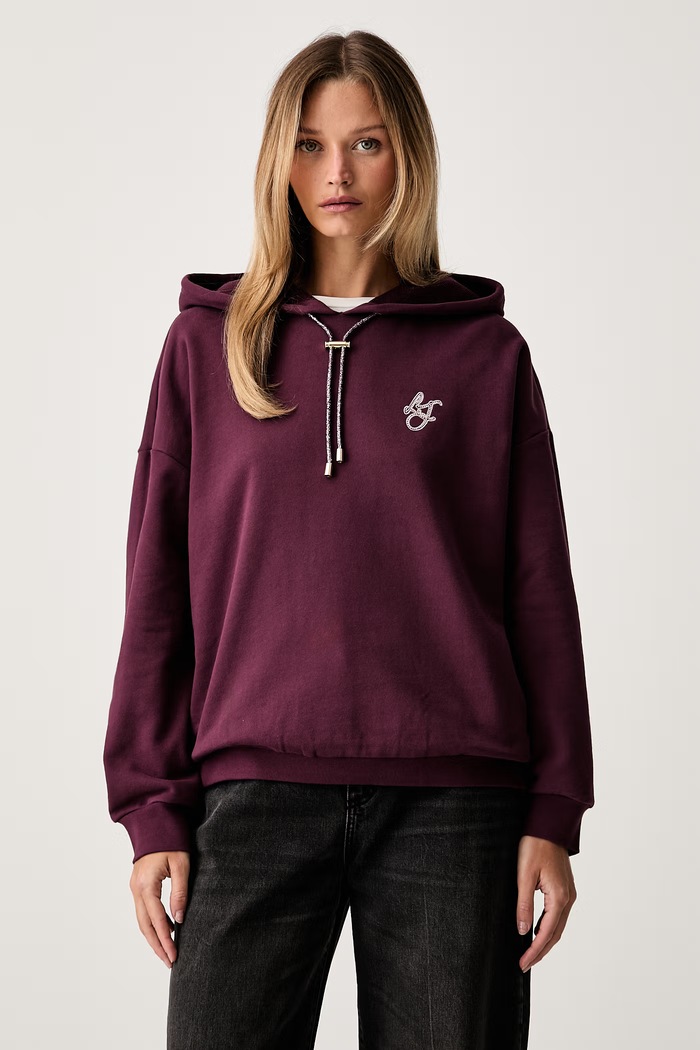 Liu Jo bluza z kapturem damska bawełniana bordowy TF6070.FS091