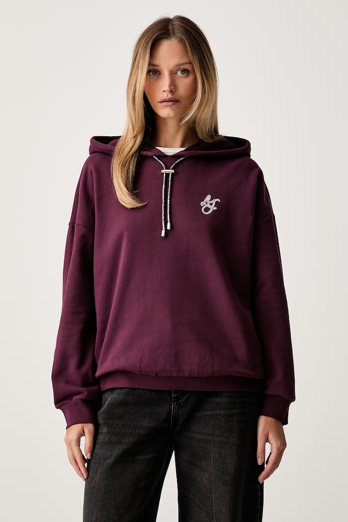 Liu Jo bluza z kapturem damska bawełniana bordowy TF6070.FS091