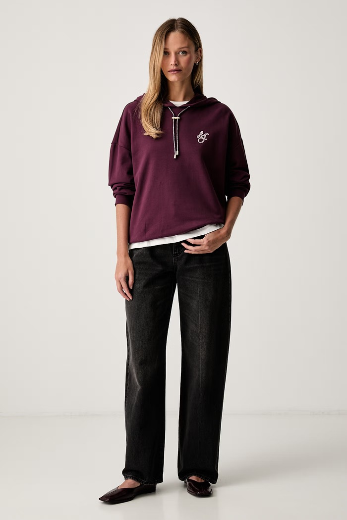 Liu Jo bluza z kapturem damska bawełniana TF6070.FS091 bordowy AW26