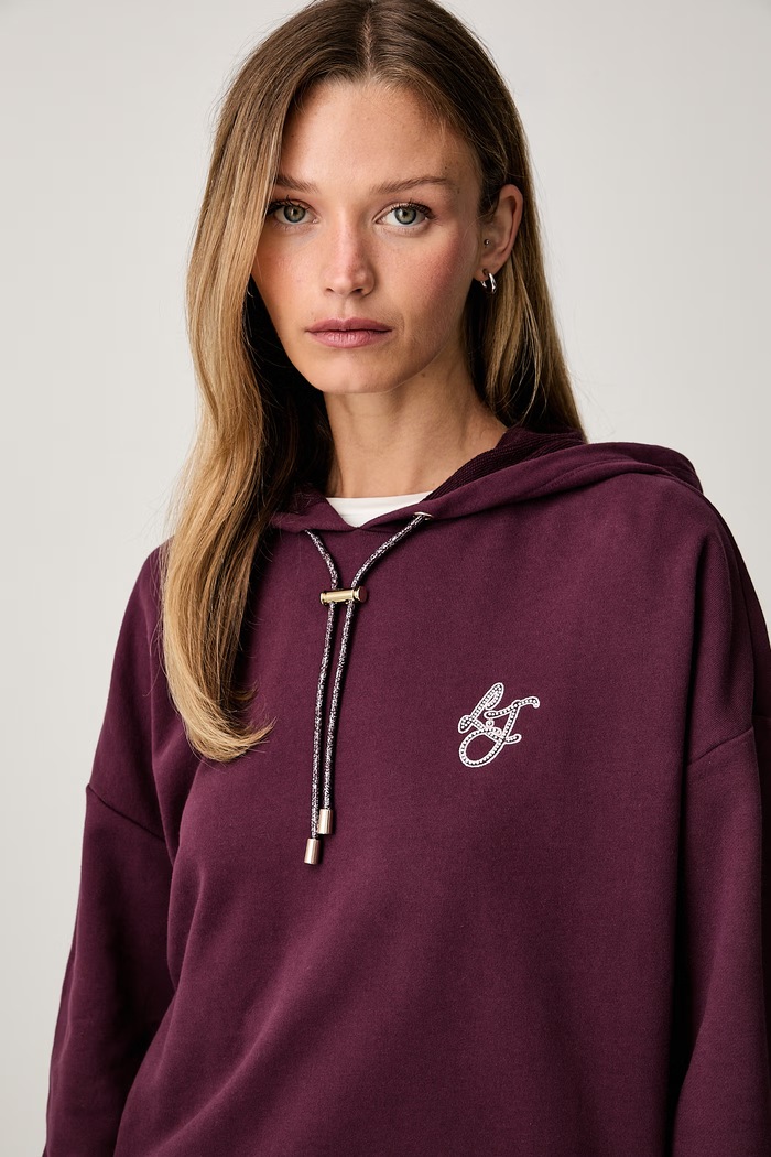 Liu Jo bluza z kapturem damska bawełniana bordowy TF6070.FS091