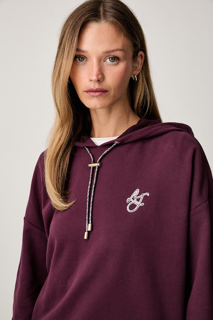 Liu Jo bluza z kapturem damska bawełniana bordowy TF6070.FS091