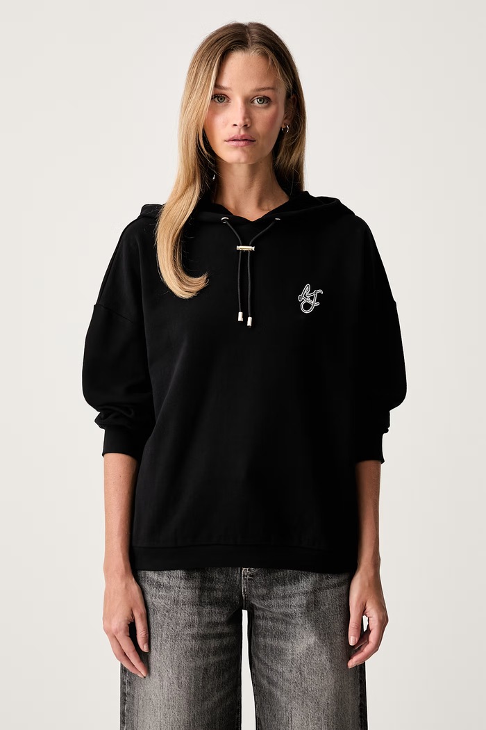 Liu Jo bluza z kapturem damska bawełniana czarny TF6070.FS091