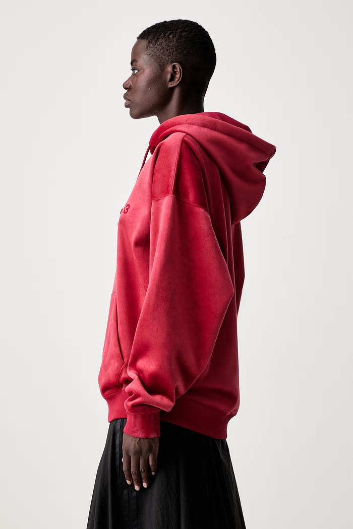 Y-3 VC HOODIE bluza z kapturem welurowa damska czerwony KU2199