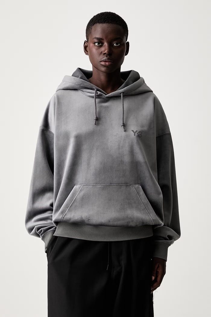 Y-3 VC HOODIE bluza z kapturem welurowa damska szary KU2196.D