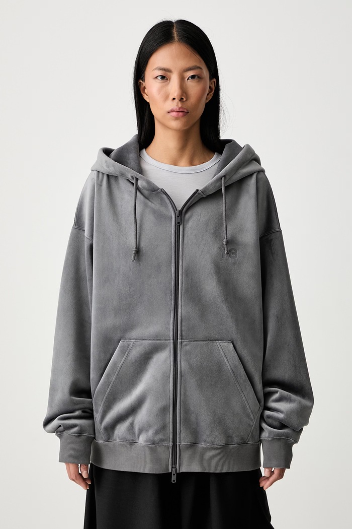 Y-3 VELVET ZIP HD bluza z kapturem welurowa damska szary KU2187.D