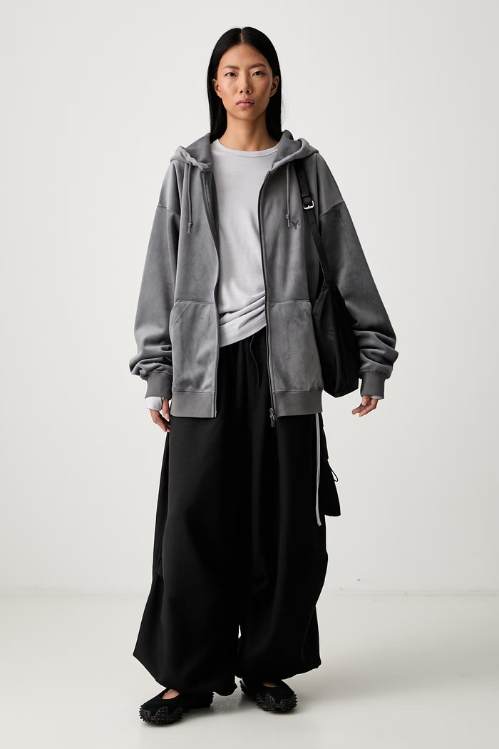 Y-3 VELVET ZIP HD bluza z kapturem welurowa damska KU2187.D szary AW26