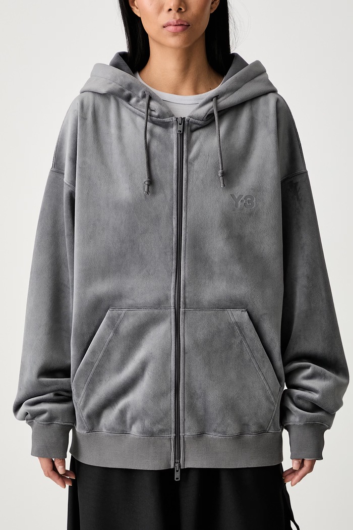 Y-3 VELVET ZIP HD bluza z kapturem welurowa damska KU2187.D szary