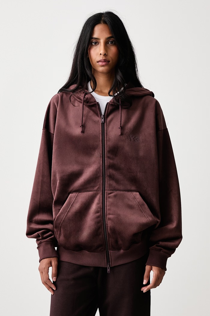 Y-3 VELVET ZIP HD bluza rozpinana z kapturem welurowa damska brązowy KT9786