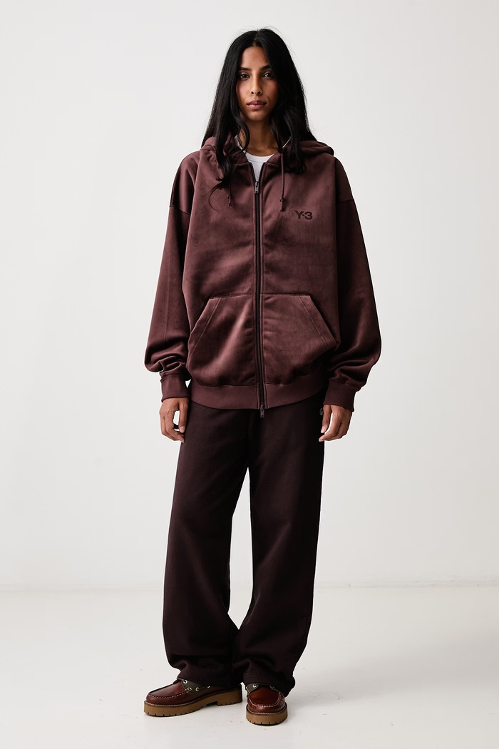 Y-3 VELVET ZIP HD bluza rozpinana z kapturem welurowa damska KT9786 brązowy AW26