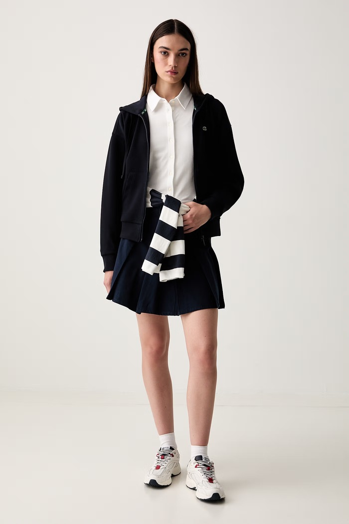 Lacoste bluza rozpinana z kapturem damska z bawełną SF5272 granatowy AW26