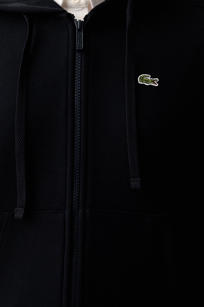 Lacoste bluza rozpinana z kapturem damska z bawełną SF5272 granatowy