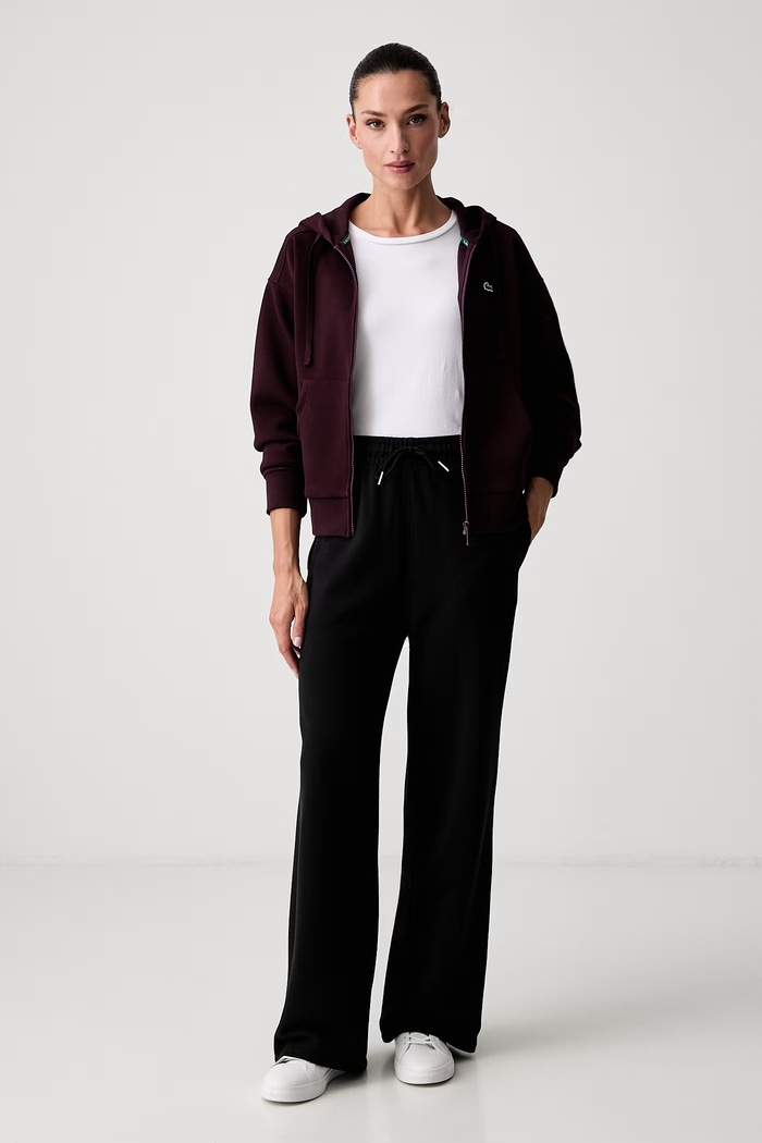 Lacoste bluza rozpinana z kapturem damska z bawełną SF5272 bordowy AW26
