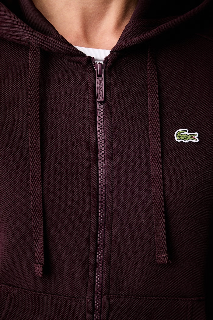 Lacoste bluza rozpinana z kapturem damska z bawełną SF5272 bordowy