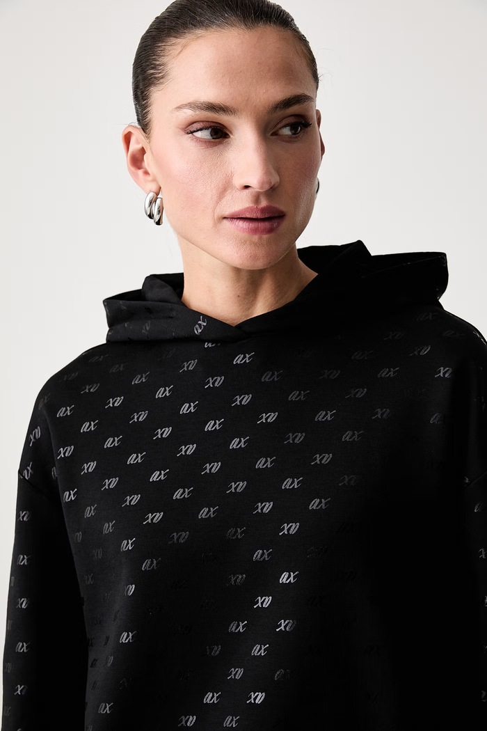 Armani Exchange кофта з капюшоном жіноча з бавовною чорний XW002747.AF24095