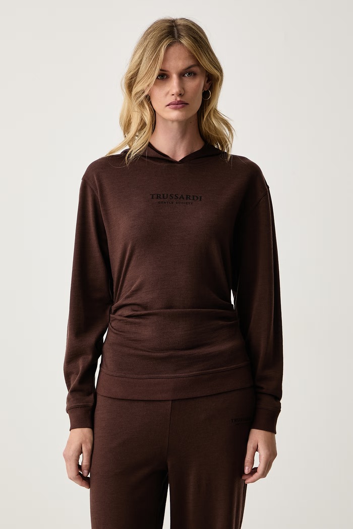 Trussardi Bluza z kapturem damska wełniana brązowy G8136000299N